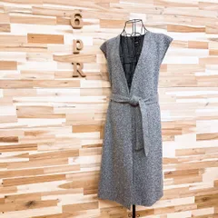 【ザラ】ノーカラー ウエストマーク ロング ベスト コート Vネック S グレー