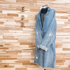 希少【ザラ】オーバーサイズ ダメージ加工 ロング デニム コート Mインディゴ青