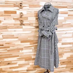 【フレイアイディー】ギンガムチェック フレア ロング トレンチコート 黒×白