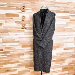 【ザラ】クラシカル ヘリンボーン ツイード ウール ロング コート S黒ブラック