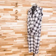 【ザラ】オーバーサイズ テーラードカラー レーヨン ロング コート チェック M