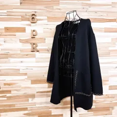 希少【ザラ】ノーカラー レーヨン ニット コート リング チェーン装飾 S黒×金