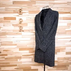 【ザラ】ツイード ウール チェスター コート ヘリンボーン ビジネス XS黒×白