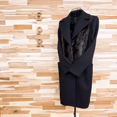 希少【ザラ】フェイク ファー 切り替え ロング チェスター コート M 黒×茶