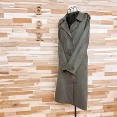 【ザラ】ノッチドラペル スエード ロング トレンチコート ベルト付き L カーキ