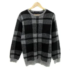 レイジブルー RAGEBLUE ニット セーター 長袖 ラウンドネック チェック柄 ウール混 L グレー 黒 ブラック /YS30