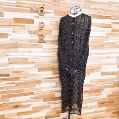 ノースリーブ シースルー ドット柄 ロング 編みワンピース ブラック 