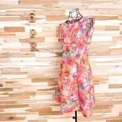 【スーパービューティ】カラフル 花柄フラワーモチーフ レース ワンピース ピンク