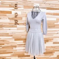 【フレイアイディー】Vネック ニット シフォン ドッキング ワンピースグレー