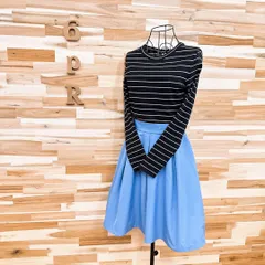 【フレイアイディー】ニット フレアスカート ドッキング ワンピース M 黒×青