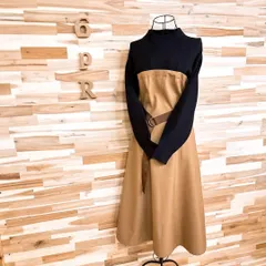 【ラグナムーン】ニット ドッキング ロング ワンピース バイカラー 長袖 S黒