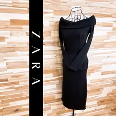 【ザラ】オフショルダー ロング コットン ニット ワンピース 長袖 S黒ブラック