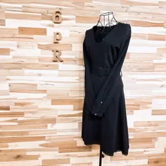 【セオリー】Vネック レーヨン ブレンド ワンピース 長袖 シルク裾 黒ブラック