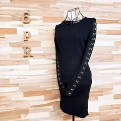 希少【ザラ】リブニット タイト ワンピース オープンスリーブ 腕ハトメ S 黒