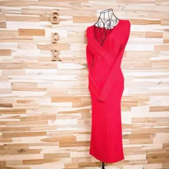 【ザラ】Vネック カシュクール ロング リブ ニット ドレス ワンピース S 赤