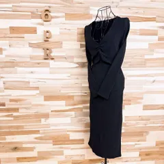 未使用【ザラ】Vネック ロング ワンピース シャーリング 長袖 L 黒ブラック