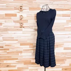 【マッキントッシュフィロソフィー】ニット ツイード 切り替え ワンピース 紺×白