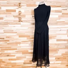 【フレイアイディー】ニット プリーツ 切り替え ロング ワンピース 花柄レース黒