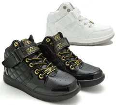 パークアベニュー PA8132 PARK AVENUE ダンスシューズ ダンススニーカー ハイカットスニーカー キッズスニーカー 面ファスナー 低反発クッション 普段履き 滑りにくい 履きやすい 男女兼用 子供 靴 ブラック ホワイト/シルバー 黒 白