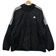 adidas/アディダス ナイロン中綿ジャケット スリーライン パーカー フーディー アウター ジャケット オーバーサイズ ビッグシルエット インドネシア製 メンズ XL ブラック