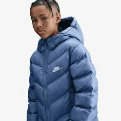 ナイキ 中綿ジャケット ジュニア NIKE Therma-FIT パファージャケット ルーズフィット 140cm 150cm 160cm 子供服  子ども用 アウター フード付き 中わた 断熱素材 撥水 雨天対応 軽量  青 ブルー/HQ4976-499