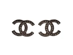 極美品 CHANEL シャネル ココマーク シルバー ラインストーン 両耳ピアス A14V刻印 重量1.4g シルバー金具 中古 4b007582