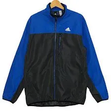 adidas/アディダス 裏メッシュ ナイロンジャケット ウインドブレーカー ライトアウター 長袖 バックプリント ワンポイント刺繡 VIETNAM製 メンズ ブラック/ブルー