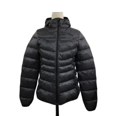 プーマ PUMA ジャケット ダウン ブルゾン フード ジップアップ 総柄 プリント ロゴ ワンポイント 長袖 M グレー 黒 ブラック