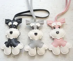 シュナウザー　バッグチャーム　キーホルダー　合成皮革　フェイクレザー　輸入雑貨　犬　かわいい　黒　グレー　ピンク　大き目　再入荷