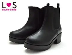 アウトレット ラブリースマイル LS1506F LovelySmile ショートブーツ チェルシーブーツ 厚底ブーツ キッズブーツ 子供ブーツ 厚底靴 ショート丈 サイドファスナー サイドゴア 太ヒール 美脚 履きやすい OUTLET 靴 ブラック/PU 黒