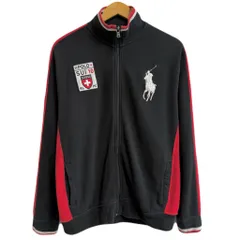 Polo Ralph Lauren ポロ ラルフローレン トラックジャケット スウェットジャケット 裏起毛 ビッグポニー スイス フルジップ ポケット付き 黒×赤 Lサイズ No.H180