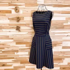 【ブルックスブラザーズ】バイカラー ストライプ ノースリーブ ワンピースM紺×茶