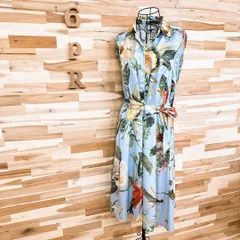 未使用/希少【ザラ】花柄 ボタニカル ロング シャツ ワンピース S 青×緑