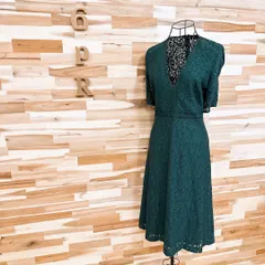 【ザラ】フラワー 花柄 総レース Vネック ロング ドレス ワンピース S 緑