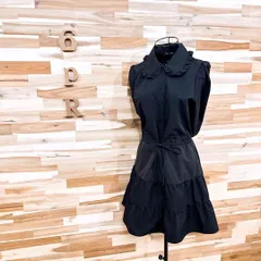 【ザラ】ポプリン ティアード フリル ミニ シャツ ワンピース S 黒ブラック