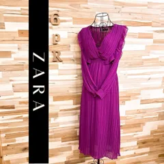 【ザラ】フリル プリーツ ロング ドレス ワンピース パーティーXS 紫パープル