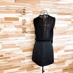 【ザラ】シアー ジャガード織スカート ドッキング ドレス ワンピース M 黒