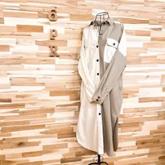 【ザラ】オーバーサイズ バイカラー ロング シャツ ワンピース グレージュ×白