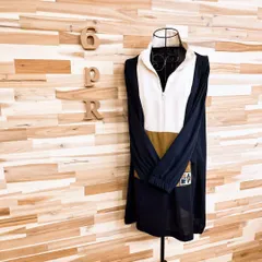 【ザラ】カラー パターン スクエア ロゴ パッチ ワンピース 長袖 M 紺×白