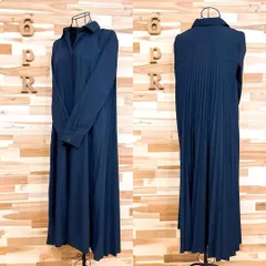 【ザラ】バック プリーツ ドッキング ロング シャツ ワンピース XS紺ネイビー