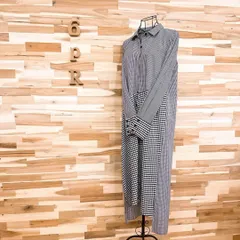 希少【ザラ】ギンガムチェック ドッキング ロング シャツ ワンピース M 黒×白