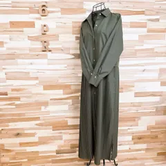 【ザラ】プリーツ切り替え ロング シャツ ワンピース シェルボタン S カーキ
