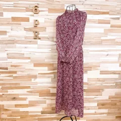 【ザラ】シフォン 花柄ペイズリー ロング ワンピース 総柄 S 赤×アイボリー