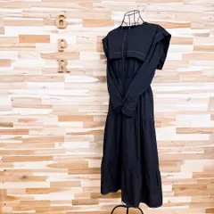 【ザラ】セーラー カラー ロング ワンピース ティアード 刺繍ステッチ M黒×白