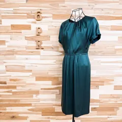 【ダーマコレクション】シルク100% ドレス ワンピース 立体ギャザー緑グリーン