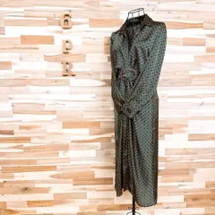 【ザラ】格子柄×鎖柄 サークルベルト ロング ワンピース Vネック S 緑×紺