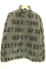 【中古】 GAP メンズフリースジャケット M ロゴ ボアジャケット GAP M グレー 灰 総柄