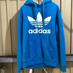 857 adidas ORIGINALS パーカー ブルー S アディダスオリジナルス スウェット ビッグロゴ プリントロゴ 裏起毛 古着卸 アメリカ仕入