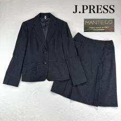J.PRESS ジェイプレス オンワード樫山 MANTECO　マンテコ　イタリア生地  レディース　スカートスーツ　大きいサイズ セットアップ　テーラードジャケット  ダークグレー　千鳥格子　ウール混 オフィス　ビジネス 卒業式　入学式　式典　七五三