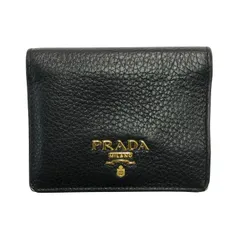 PRADA プラダ 財布 レディース 2つ折り レザー コンパクト 小銭入れあり ゴールド金具 ブラック/レッド 中古 T1